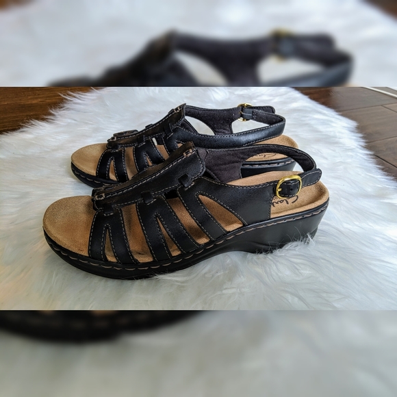 Clarks Shoes - Clarks Women's Leather Sandals - Black - Size 8
